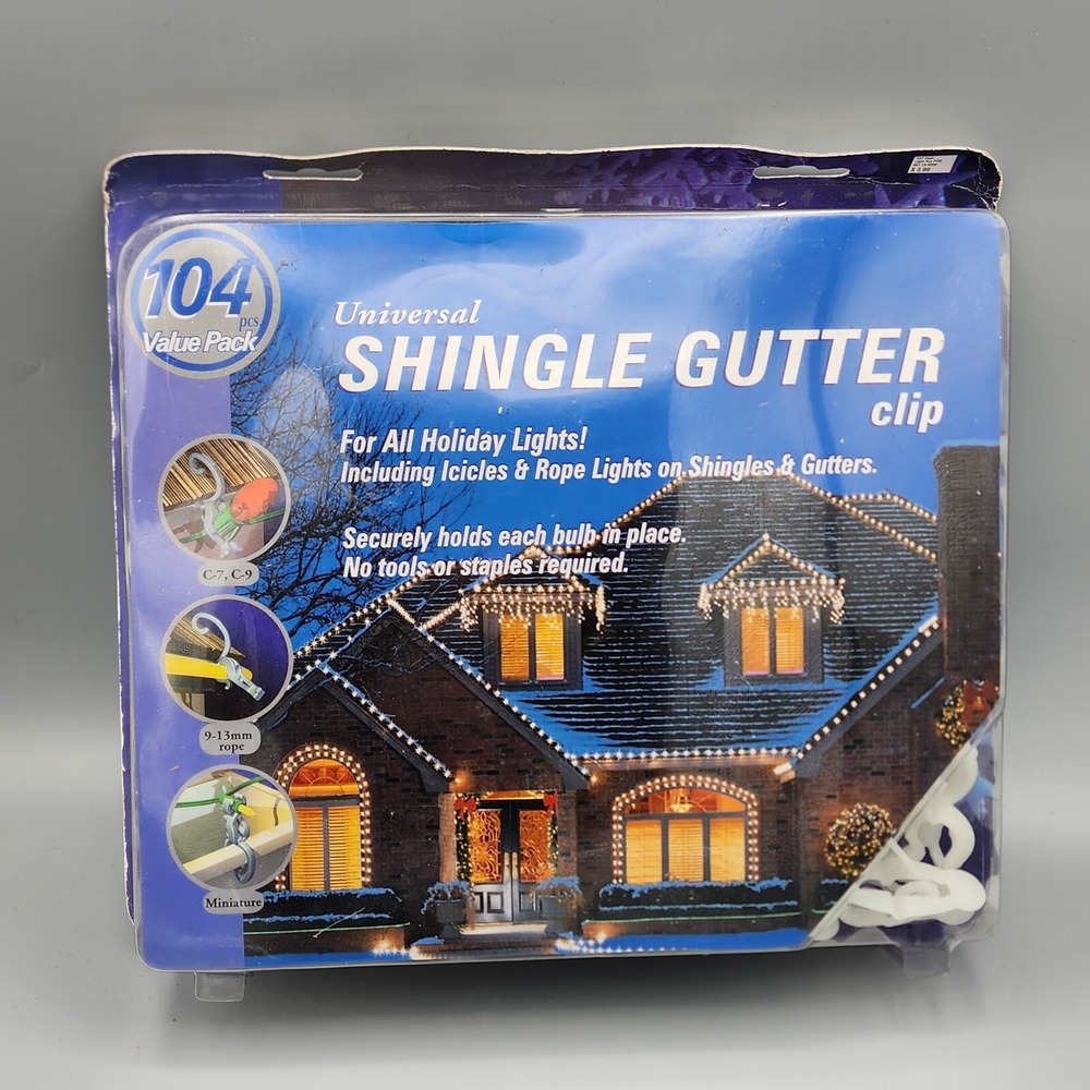 104 CT Universal Shingle Gutter Clip Holiday Mini Rope C7 C9 Light String Hanger
